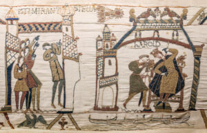 Bayeux Tapestry scenes showing Halley’s Comet and King Harold at Westminster
