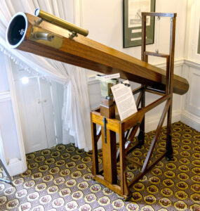 Replica of William Herschel’s seven-foot telescope inside the Herschel Museum of Astronomy in Bath