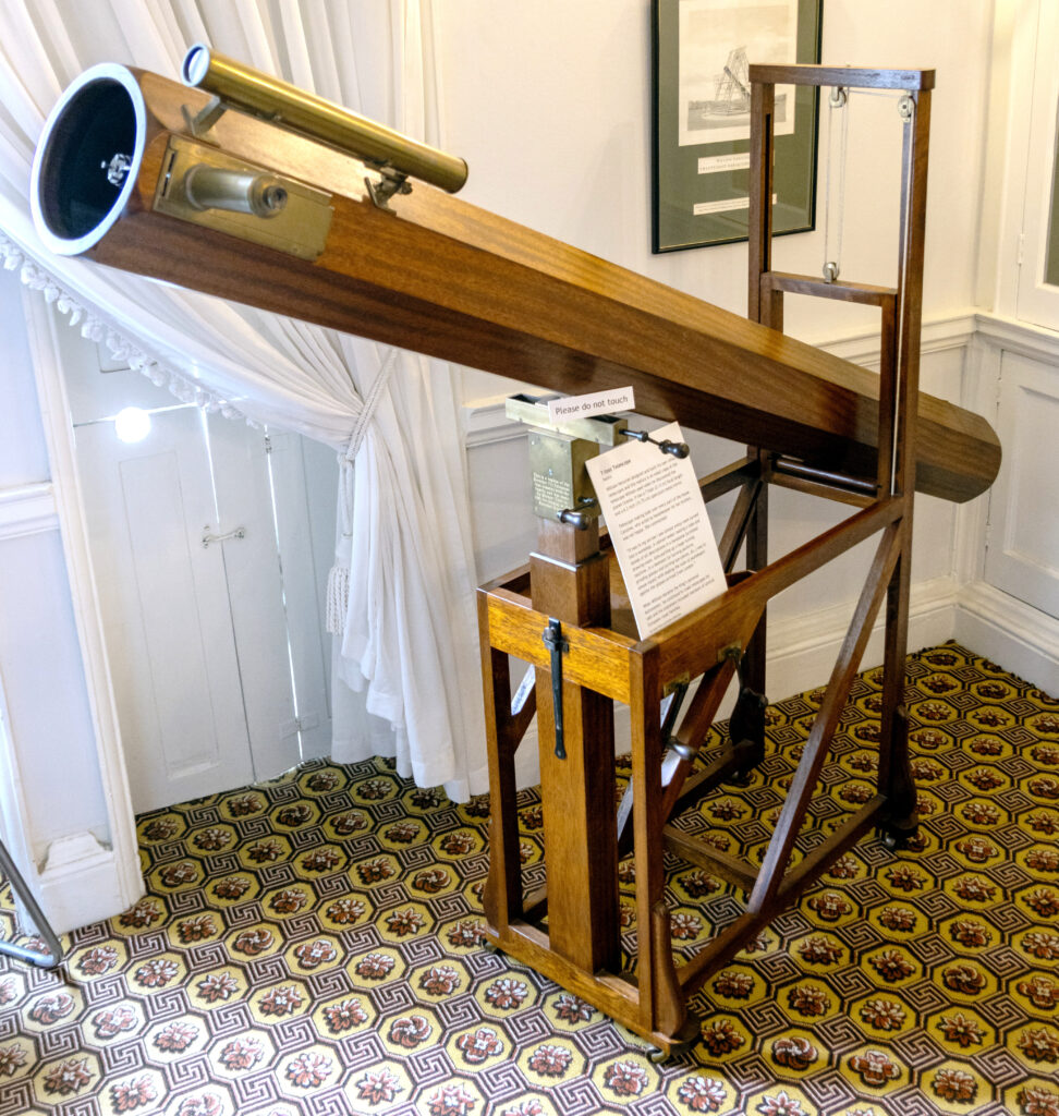 Replica of William Herschel’s seven-foot telescope inside the Herschel Museum of Astronomy in Bath