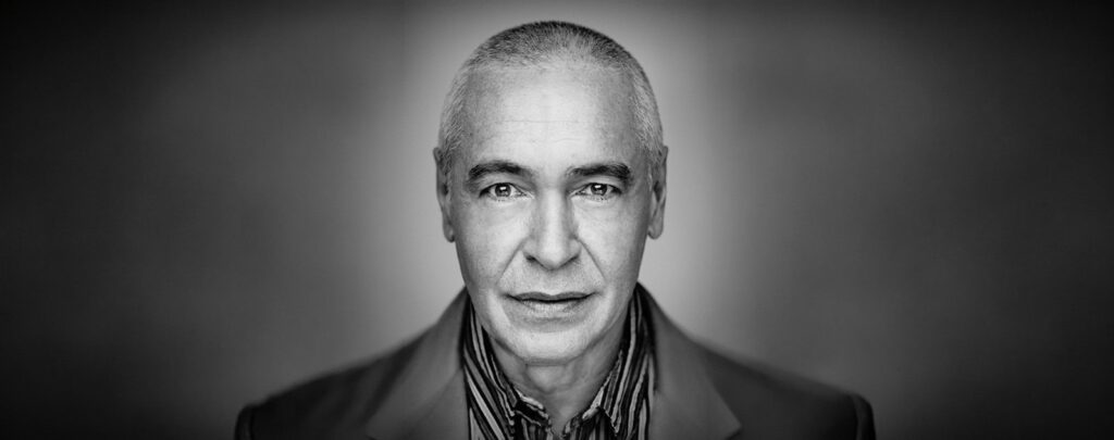 Black-and-white portrait of pianist Ivo Pogorelich.