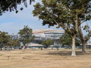 Lucas Museum of Narrative Art under construction in Los Angeles in August 2023