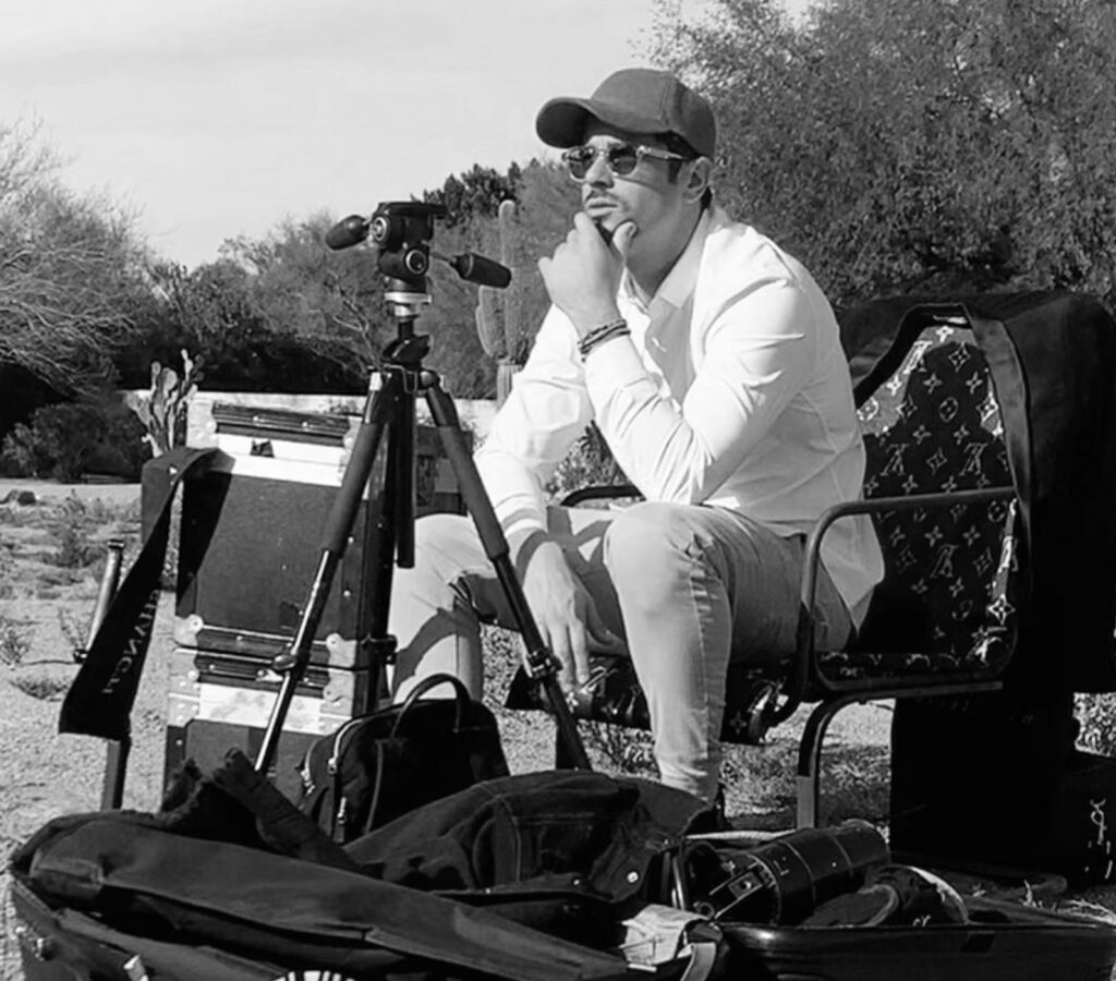 Philippe Shangti working with a camera in the Arizona desert